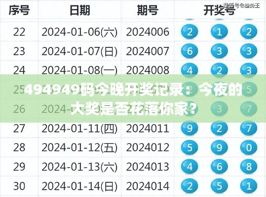 494949码今晚开奖记录：今夜的大奖是否花落你家？