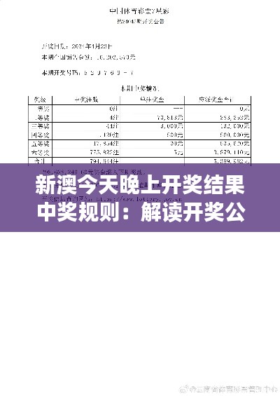 新澳今天晚上开奖结果中奖规则：解读开奖公正性的关键因素