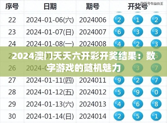 2024澳门天天六开彩开奖结果：数字游戏的随机魅力