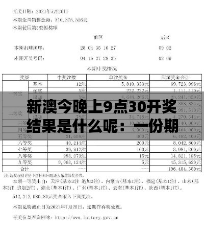 新澳今晚上9点30开奖结果是什么呢：一份期待的揭晓，今晚的幸运之星即将诞生