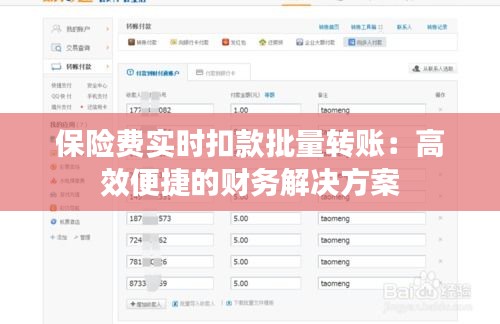 保险费实时扣款批量转账：高效便捷的财务解决方案