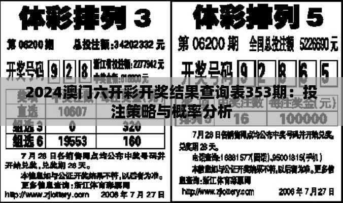 2024澳门六开彩开奖结果查询表353期：投注策略与概率分析