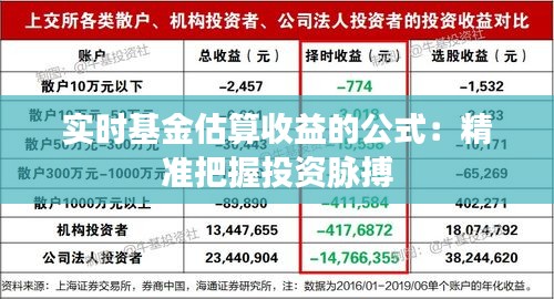 实时基金估算收益的公式：精准把握投资脉搏