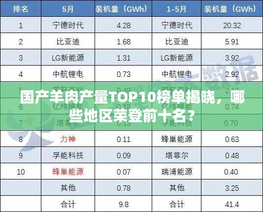 国产羊肉产量TOP10榜单揭晓，哪些地区荣登前十名？