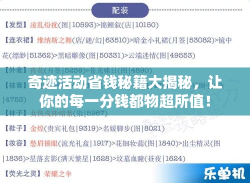 奇迹活动省钱秘籍大揭秘，让你的每一分钱都物超所值！