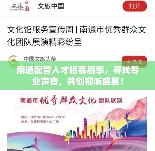 南通配音人才招募启事，寻找专业声音，共创视听盛宴！