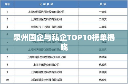 泉州国企与私企TOP10榜单揭晓