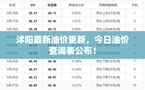 沭阳最新油价更新，今日油价查询表公布！