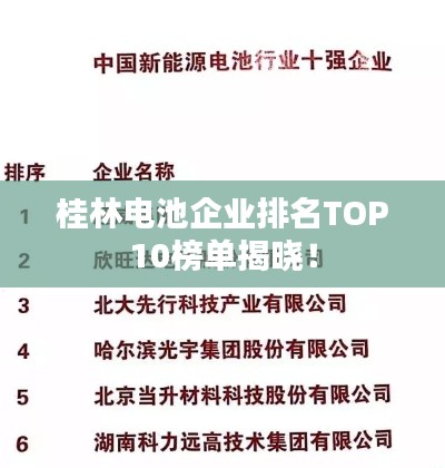 桂林电池企业排名TOP10榜单揭晓！