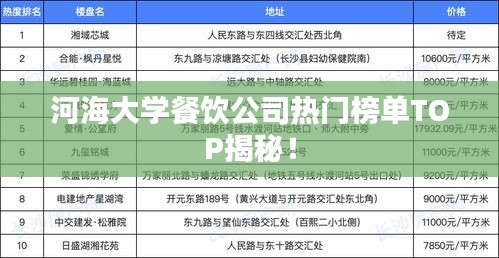 河海大学餐饮公司热门榜单TOP揭秘！