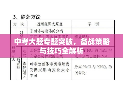 中考大题专题突破，备战策略与技巧全解析